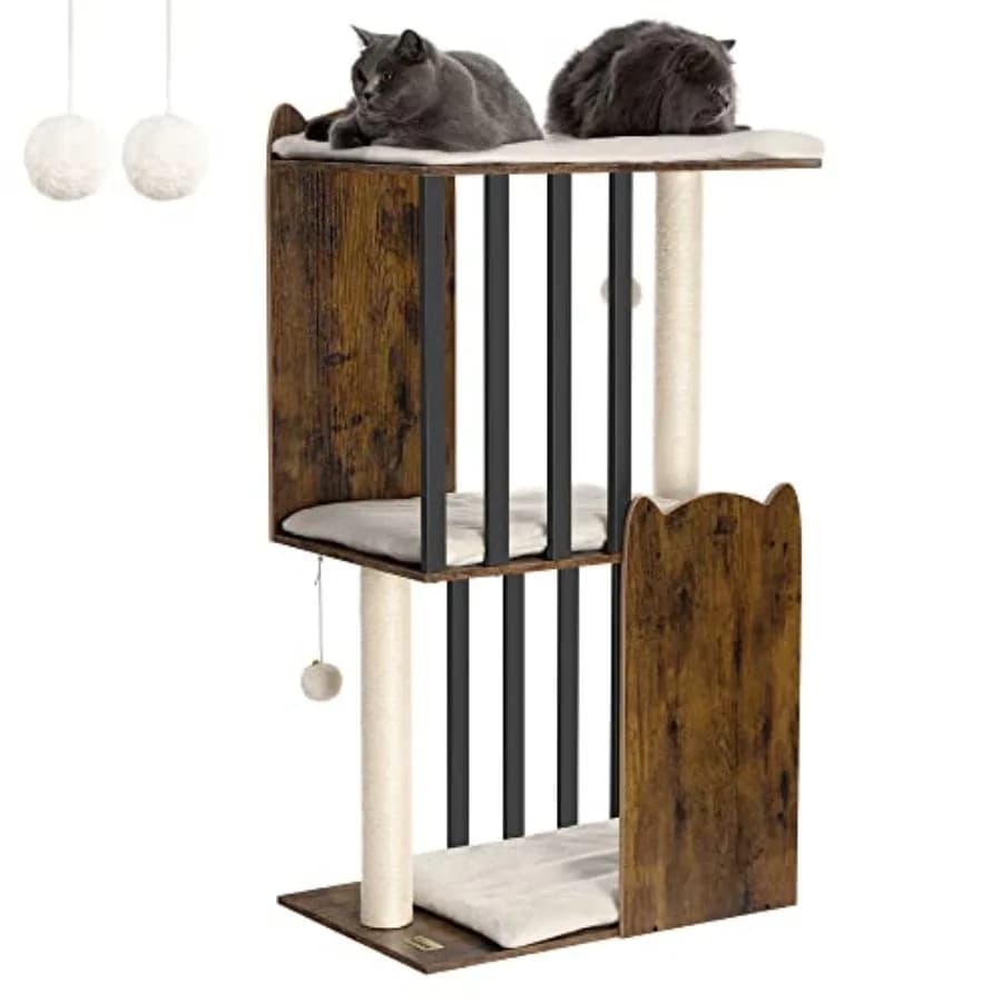 Torre Tiragraffi Moderna a 3 Livelli da 111 cm per Gatti da Interno, con Ampia Piattaforma e Due Tiragraffi in Sisal da 50 cm