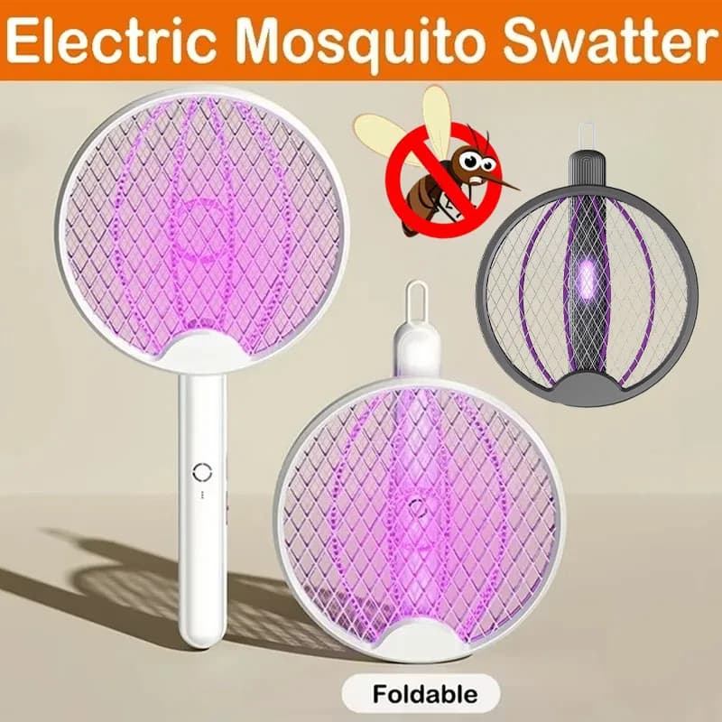 1 Pezzo Racchetta Elettrica Antizanzare Ricaricabile 3 in 1 Pieghevole con Lampada Insetticida da Parete per Casa