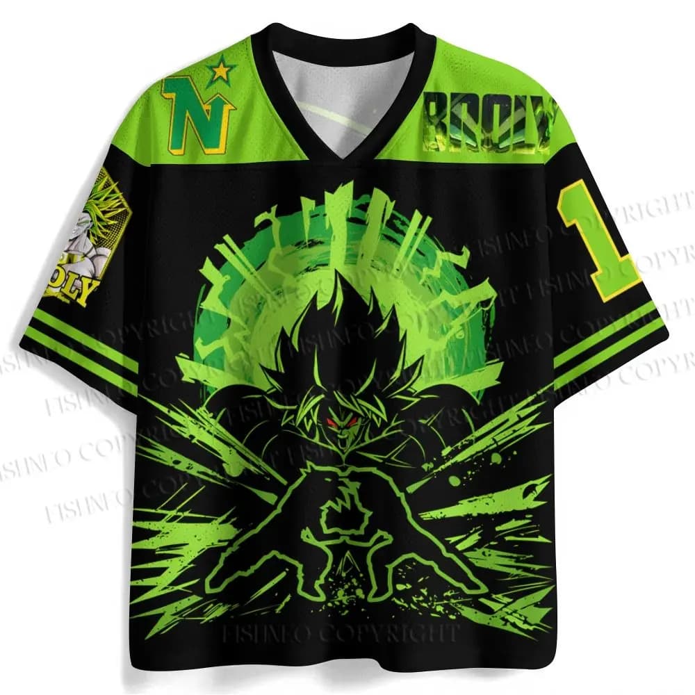 Nuova Maglia Broly da Uomo con Motivo Verde Esplosivo, Scollo a V, Manica Corta, Dragon Ball Super, Abbigliamento Casual e Sportivo per Fan dell'Anime