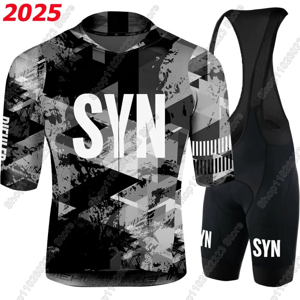 Team cycling shirt SYN black grey 2025 Set summer bicycle clothing road bike shirts suit shorts with bike straps MTB Ropa Maillot