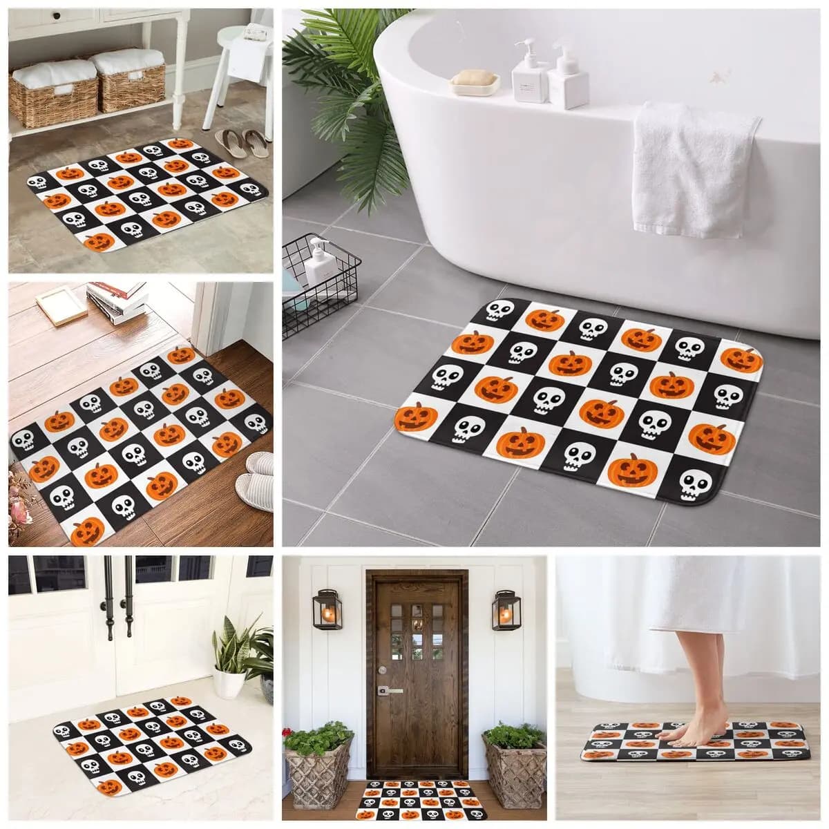 Motivo teschio Zucca di Halloween Zerbino antiscivolo Tappetino Tappeto per ingresso cucina Casa Bagno Soggiorno Tappetino