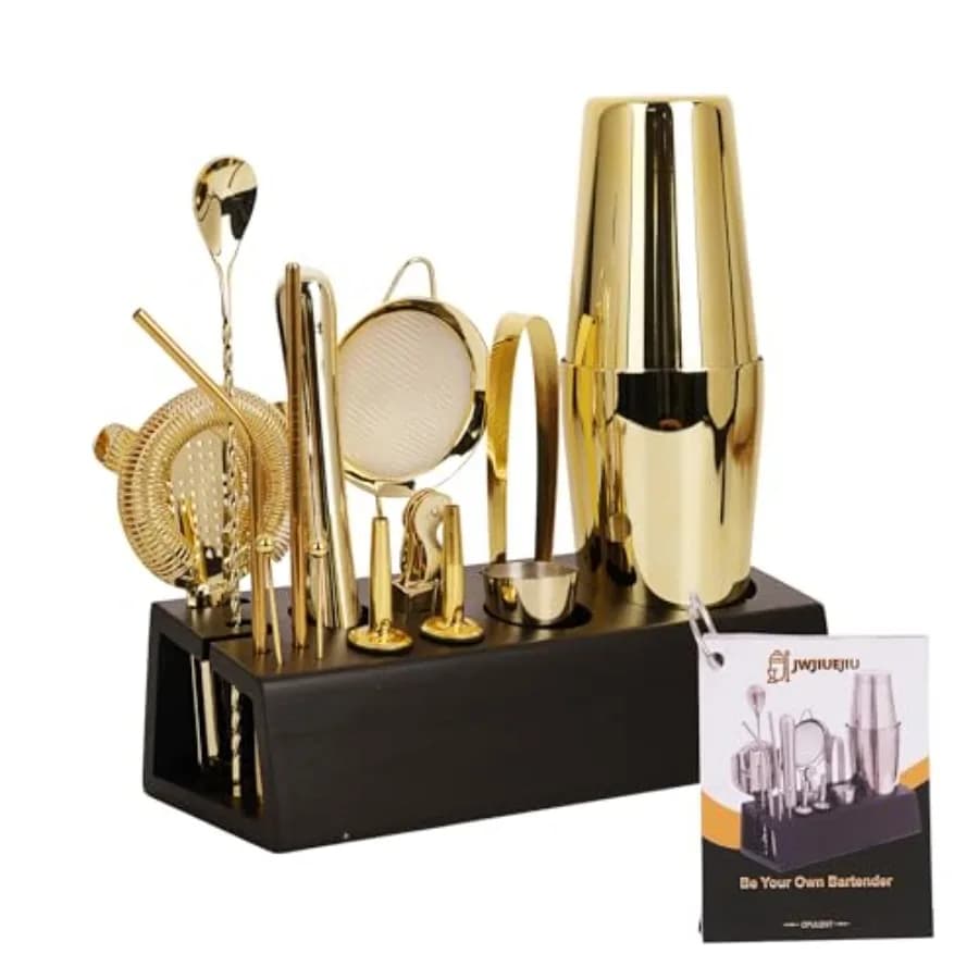 Cocktail Shaker Set Bartender Kit with Bamboo Stand 15-Piece Stainless Steel Bar Set Accessories Professional Bartending Kit Ho
