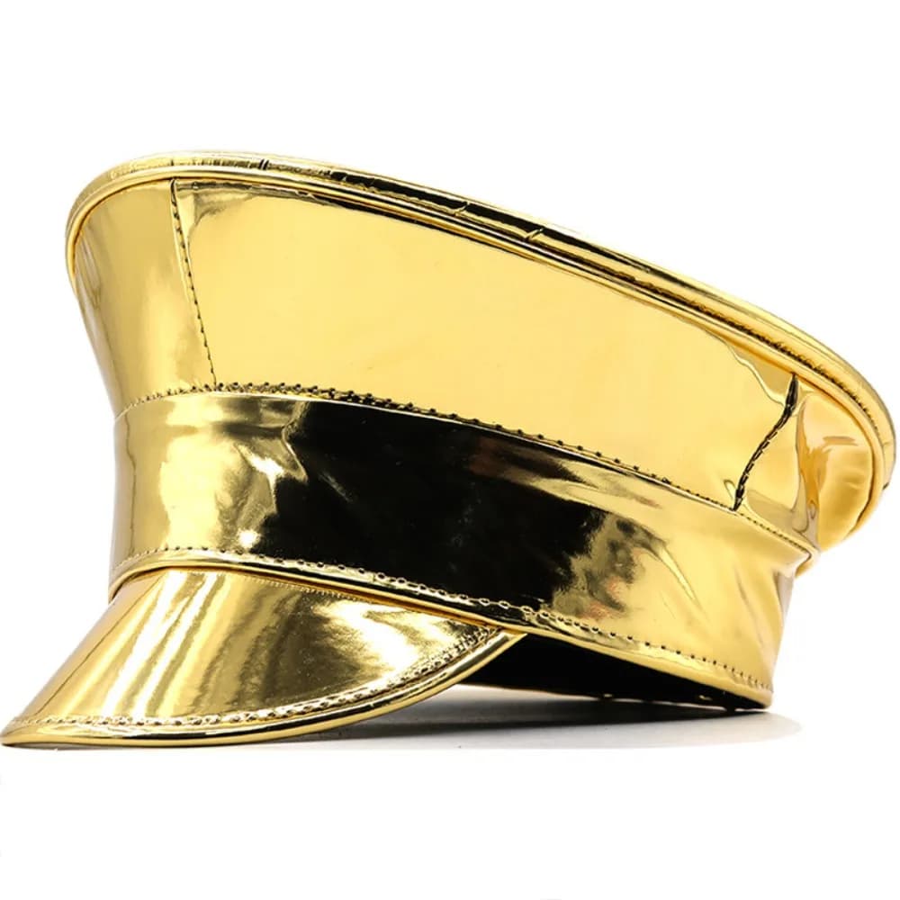 Brim Caps PU Leather Laser Hats UV Protection Waterproof Captain Cap Flat Caps Sunscreen Party Hat Festival Events