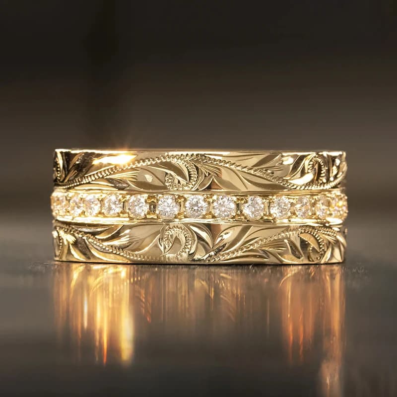 Huitan Aesthetic Carved Pattern Wedding Band Women Rings Silver Color/Gold Color Luxury Trendy Female Rings for Party Jewelry