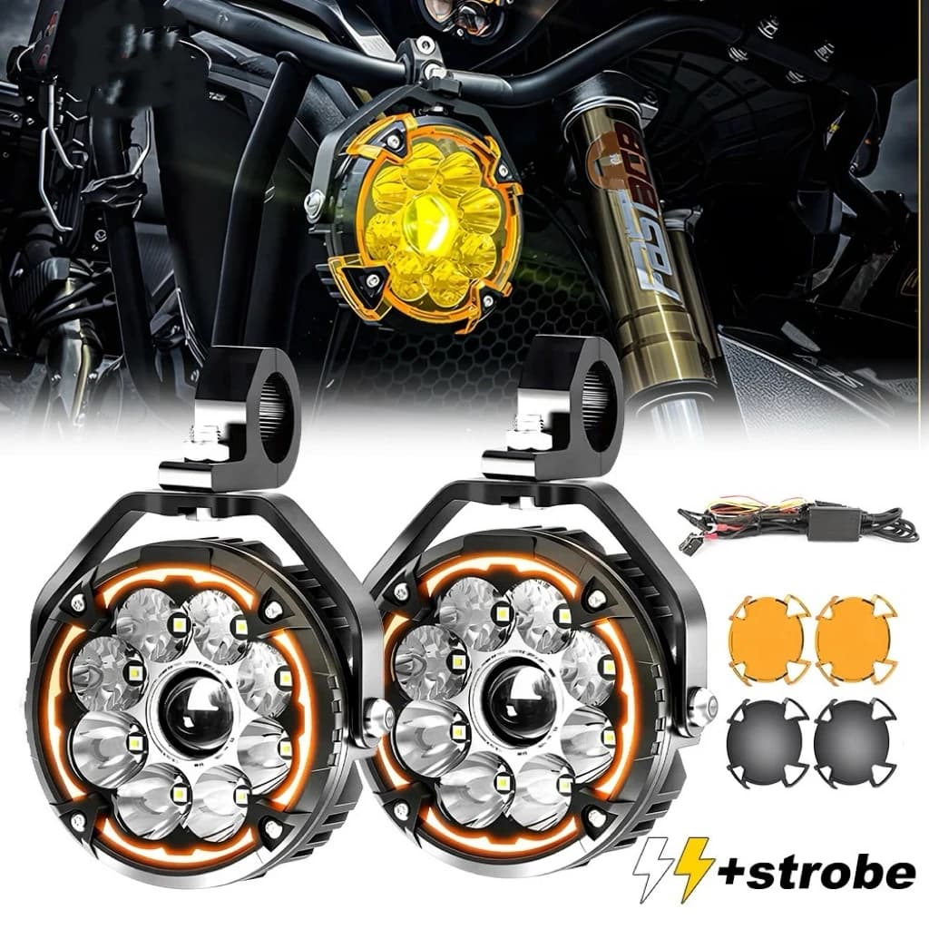 MGLLIGH LED Light for Motorbike 5.5 Inches, White/Amber Ausiliary Light, Antifog Light with High/Low and Cutting Line