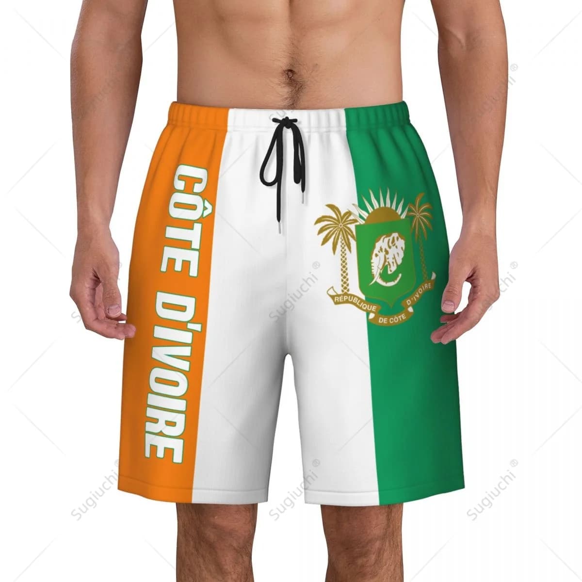 Pantaloni da spiaggia Cote D'Ivoire Font da uomo Pantaloncini da surf Surf Ragazzi Calcio Ciclismo Costumi da bagno Corsa in poliestere