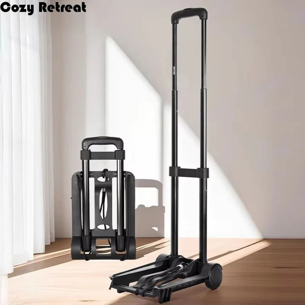 Carrello Pieghevole a 2/4 Ruote, Robusto e Salva-Sforzo, Carrello Portabagagli con Ruote Retrattili e Pieghevoli