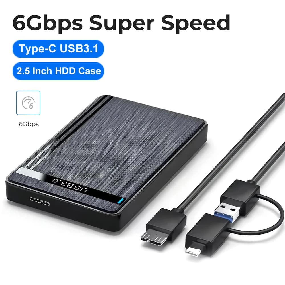 Custodia per disco rigido esterno di tipo C da 2,5 pollici SATA a USB 3.1 3.0 Custodia per HDD 2-IN-1 Scatola di archiviazione per disco HD da 6 Gbps per PC MacBook Laptop