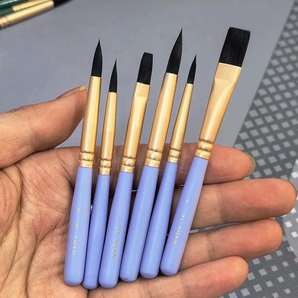 Set di 6 Mini Pennelli in Nylon con Astuccio e Prolunga, Pennelli per Acquerello e Gouache per Studenti e Artisti