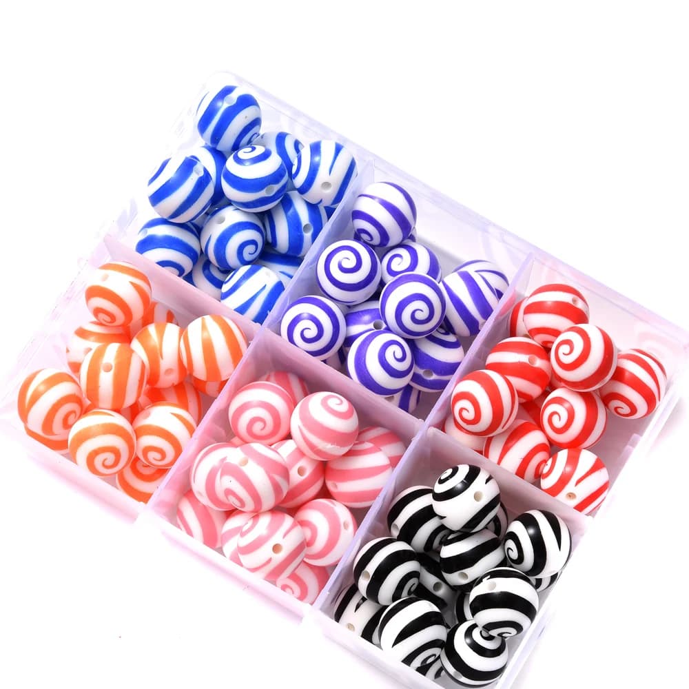 15mm 10Pcs Silicone Printed Circular Spaced Beads Without Bisphenol A Food Grade Focus Beads Baby Chew Toys Necklaces Jewelry