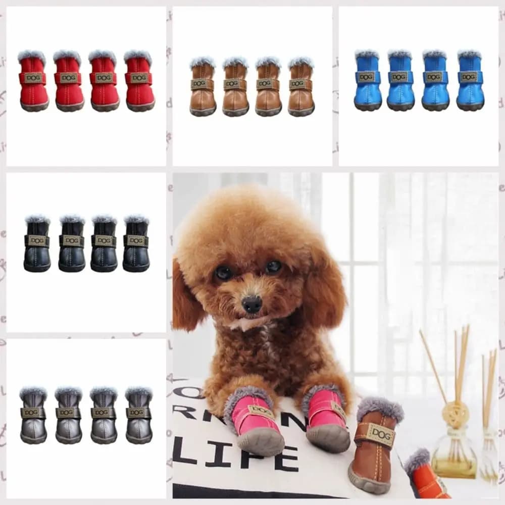 Dog Boots Warm Pet Snow Boots Waterproof Non Slip Winter Pet Dog Shoes Soft /PU Dog Rainshoes for 4Pcs/Set Cats