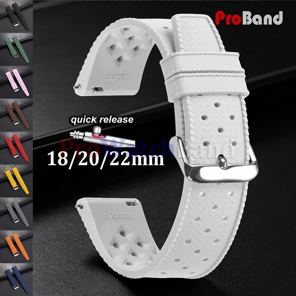 Cinturini per Orologi in Gomma Tropic da 18mm 20mm 22mm, Sgancio Rapido, Bianco Giallo, in Silicone Traspirante e Impermeabile, Bracciale per Uomo e Donna