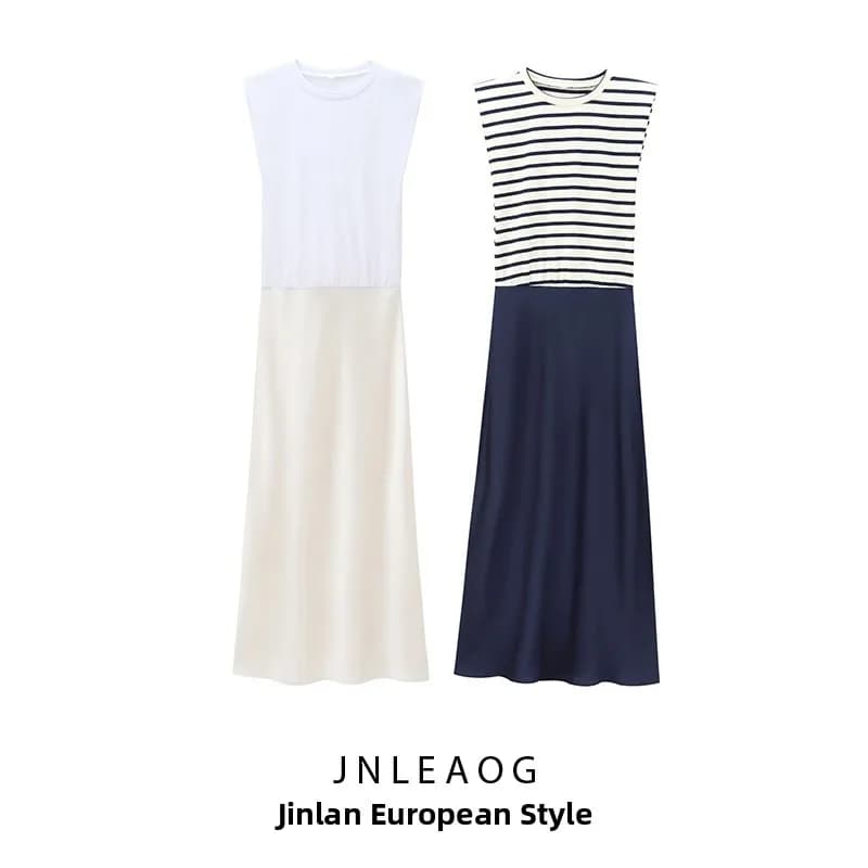 JNLEAOG Abito Midi Casual alla Moda con Patchwork, Abbigliamento Donna, Nuovo Stile Autunnale, Design Elegante, Gonna a Trapezio in Fibra di Poliestere