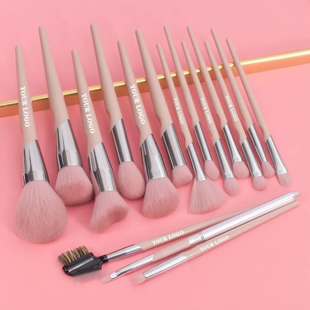 Set di pennelli per trucco rosa Etichetta privata 16/12 pezzi Pennelli per trucco Premium Vegan Fondotinta Blush Ombretto Pennello per sfumare polvere