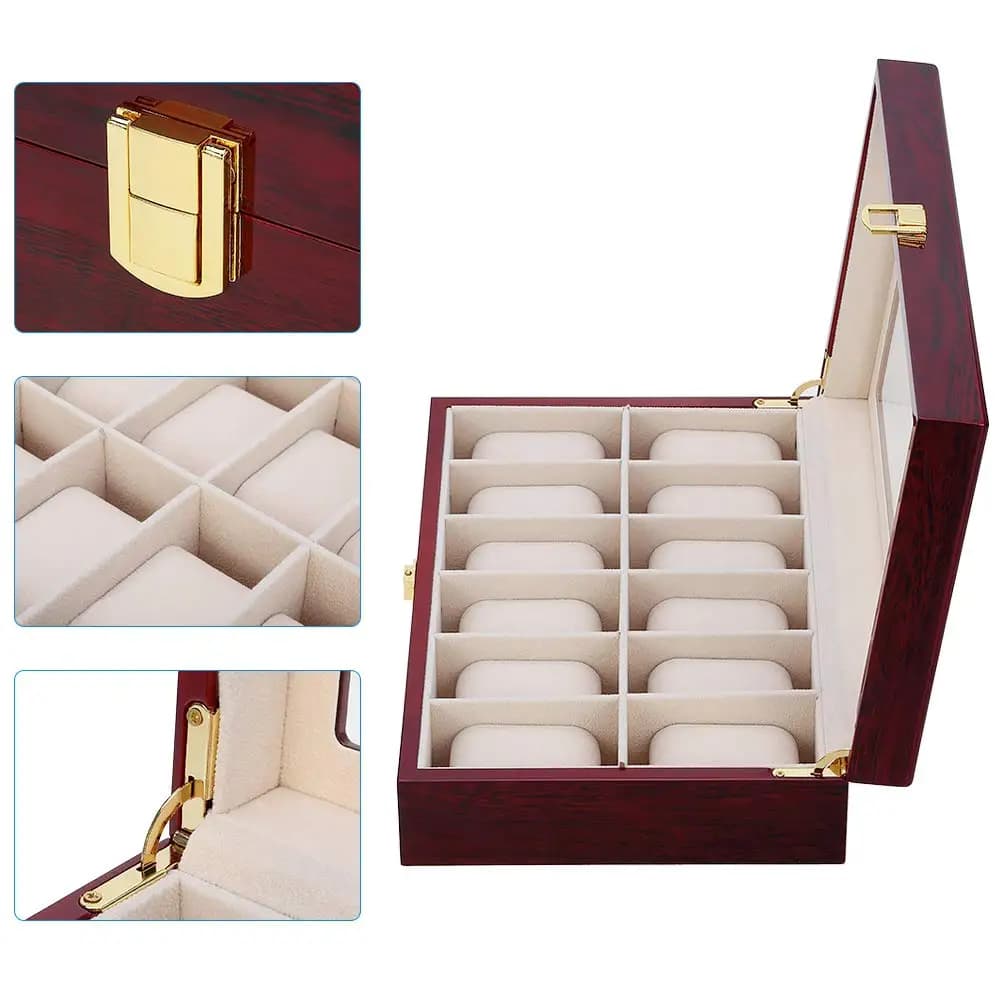 Scatola Porta Orologi di Lusso in Legno con 1/2/3/5/6/10/12 Scomparti, Organizzatore per 6 Orologi, Espositore per Gioielli da Uomo e Donna