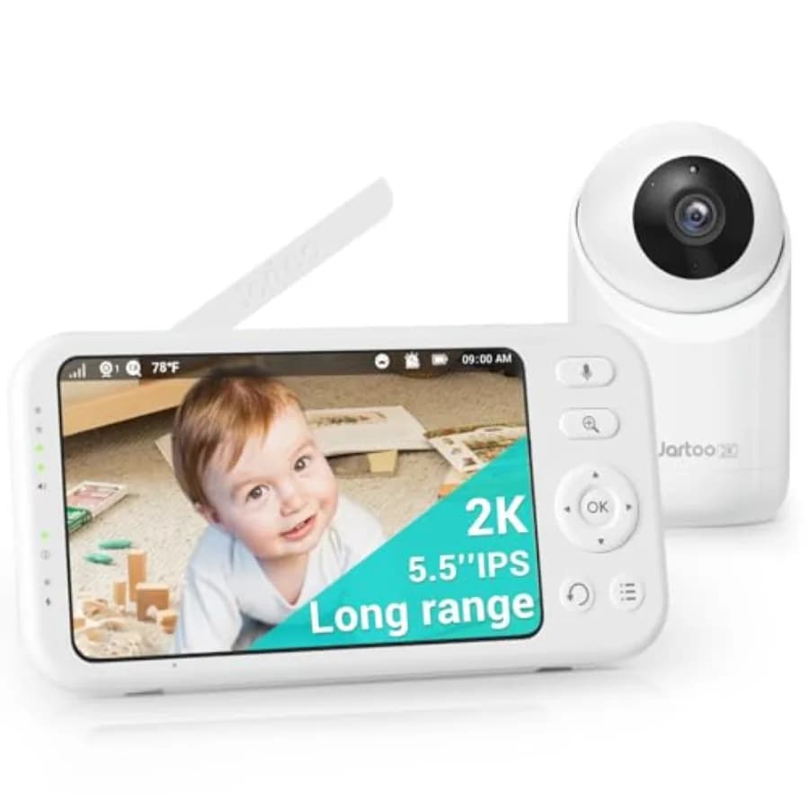 Monitor Video per Bambini Jartoo 2K con Telecamera e Audio, Portata 1860ft, Senza WiFi, Schermo FHD 5.5, Telecamera Wireless per Bambini con ANC