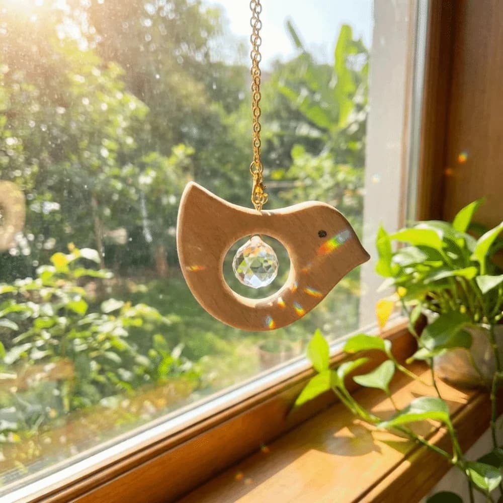 Wooden Sunlight Catcher Wind Chime Spinner Animal Sunlight Reflected Rainbow Maker Decorative Glass Hanging Sun Catcher