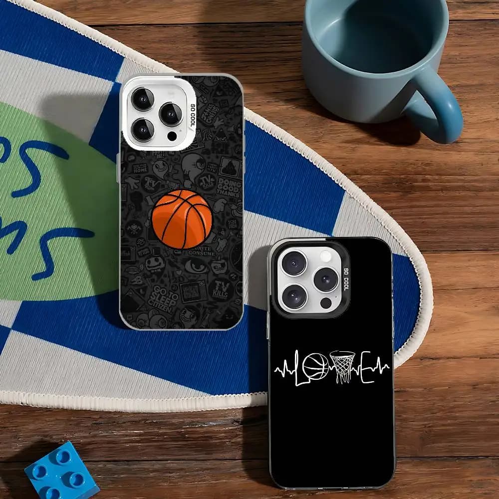 Cover per iPhone 17 16 15 14 13 12 11 Pro Max Plus con design basket, antiurto, colorata, con retro argentato