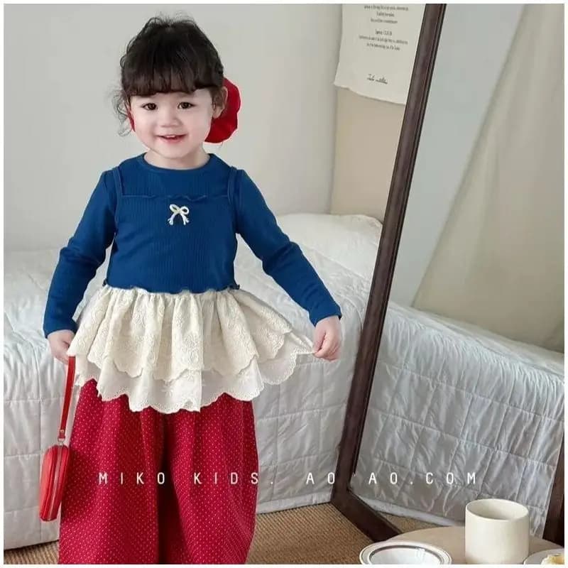Abbigliamento per Bambini Nuovo Stile: Set con Bretelle e Fiocco per Bambine, Manica Lunga, Cotone, Primavera-Autunno, Elegante Pantalone a Gamba Larga con Pois