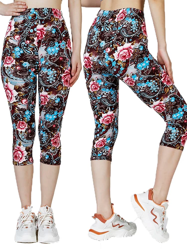 CUHAKCI New Digital Printing Leggings donna collant palestra Mujer Summer Femme Ladies Floral Printed Push Up Capri Legging elastico