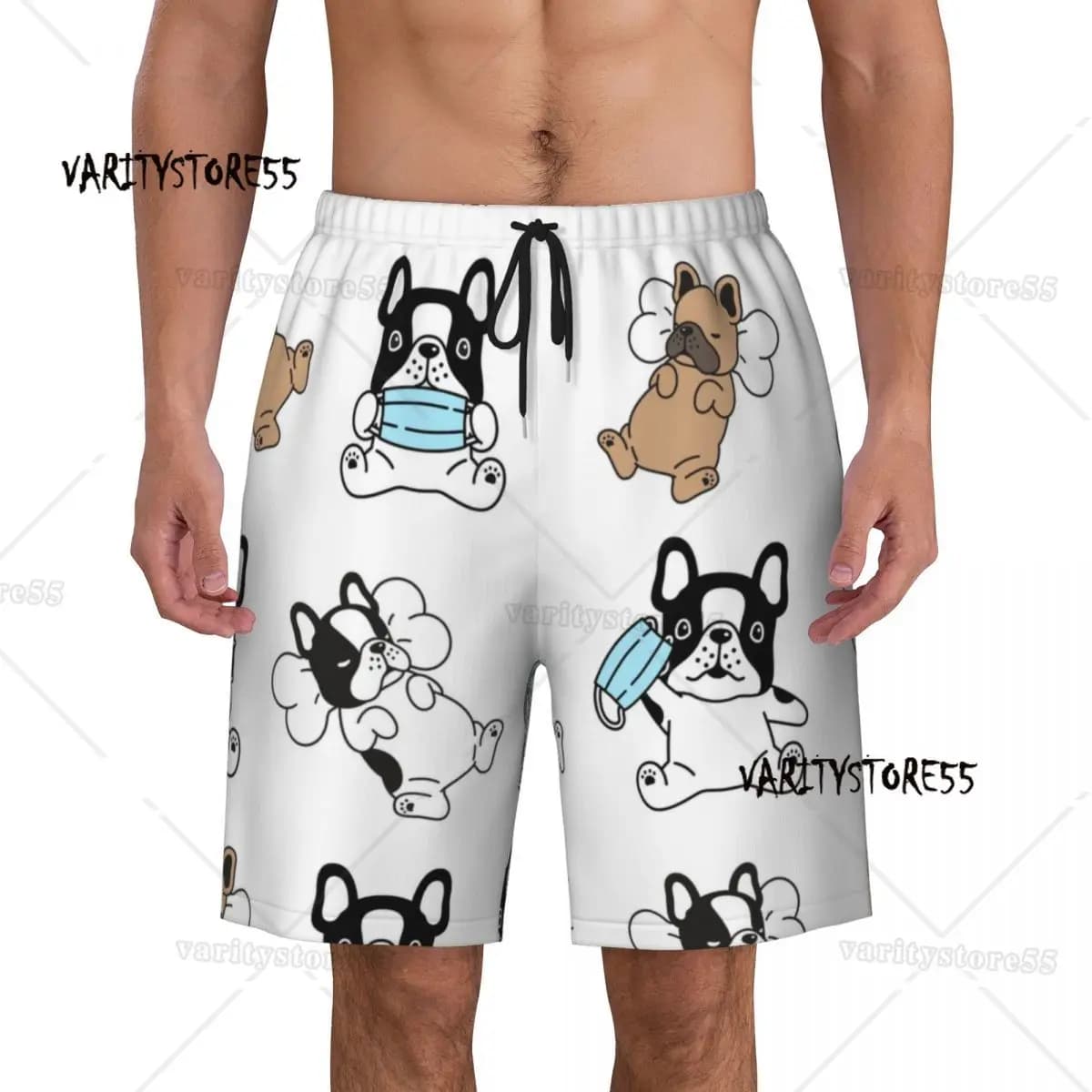 Custom Frenchie French Bulldog Pattern Swim Trunks Men Quick Dry Board Shorts Dog Lover Swimwear Suits Boardshorts