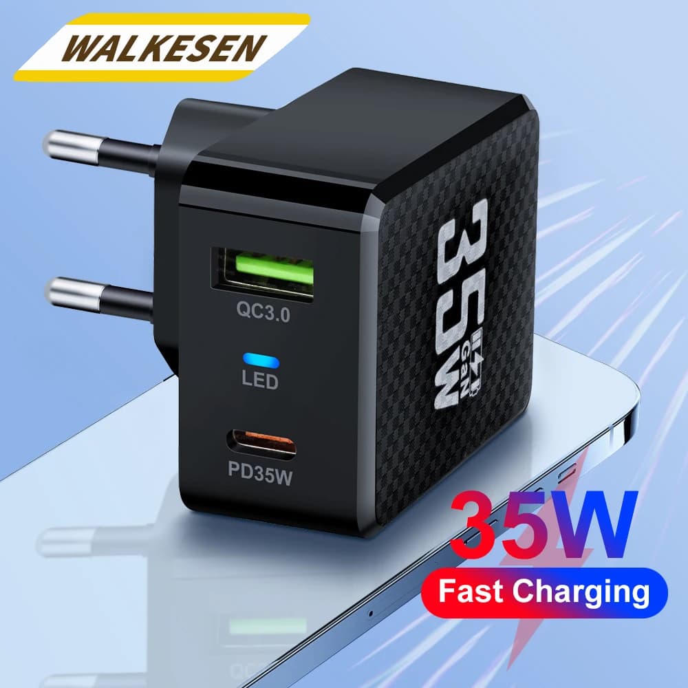 35W GaN USB Fast Charging tipo C PD Charger Quick Charge adattatore di alimentazione per telefono cellulare per iPhone 15 Pro Max Xiaomi Samsung Charger