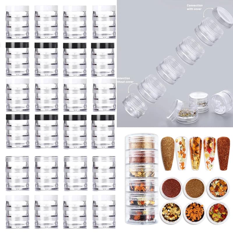 24 pieces of mini empty jars from 5g and 10g, round and stackable, transparent containers for creams, cosmetics, umbrellas, nail art, crafts and jewelry.