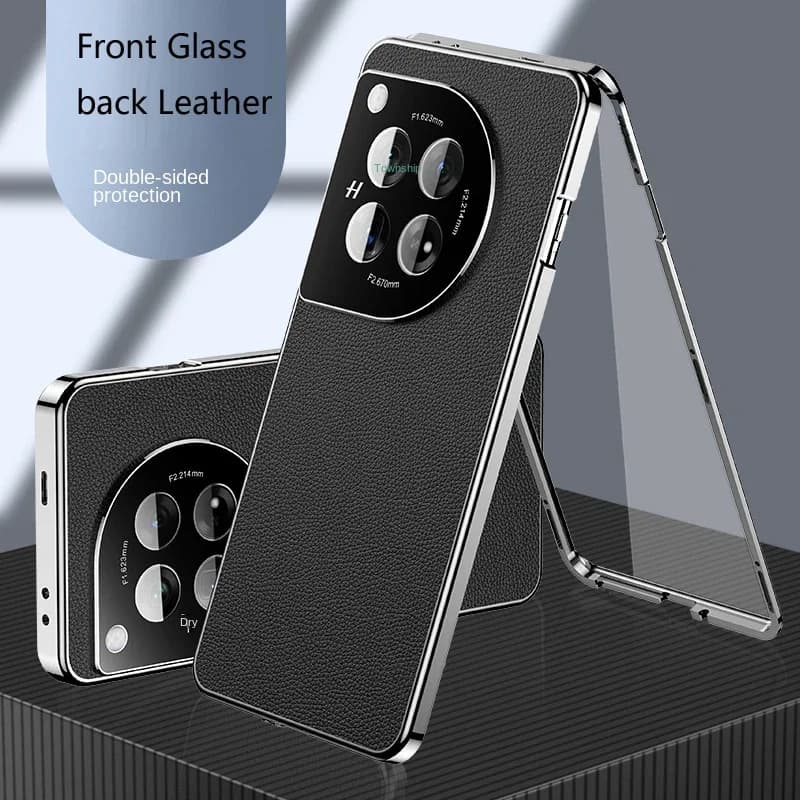 Custodia in Pelle con Chiusura a Scatto per OnePlus 12R 12 13, Protezione Lenti in Vetro Temperato su Entrambi i Lati, Cover per OnePlus 11 11R