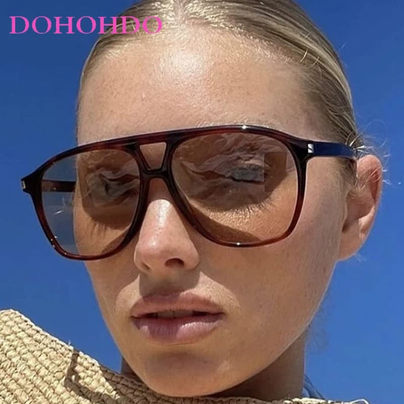 DOHOHDO Occhiali da Sole da Pilota Oversize alla Moda con Doppio Ponte, Vintage con Rivetti, Blu, di Tendenza, Stile Punk, per Uomo e Donna, Protezione UV400