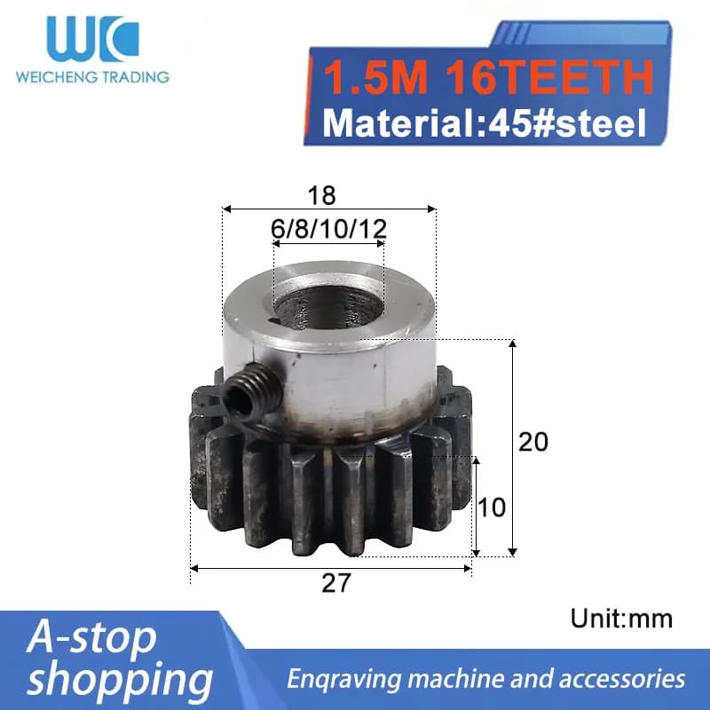 1PC Spur Gear Pinion 16T 16Teeth Mod 1 .5M Bore 6/8/10/12mm Straight Teeth Positive Gear 45# Steel CNC Gear Rack Transmission