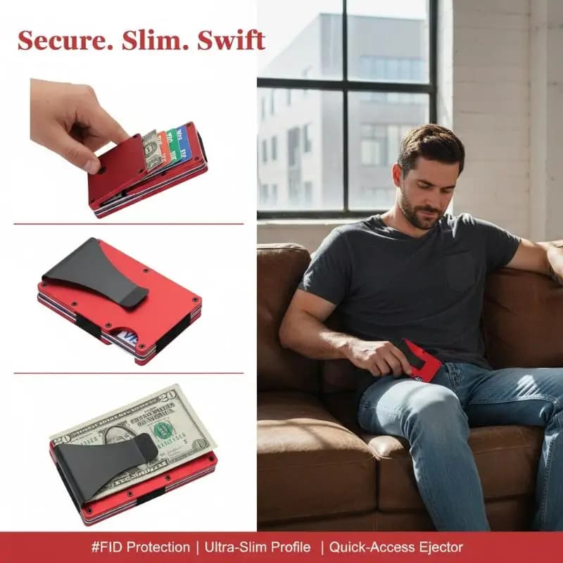 Portafoglio minimalista sottile per uomo e donna, con blocco RFID, porta carte di credito, fermasoldi, design resistente per escursioni e viaggi