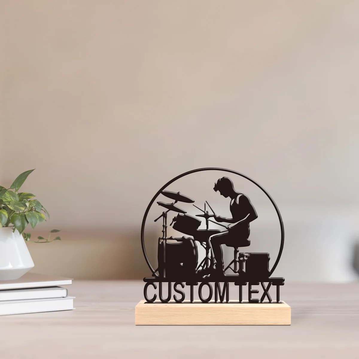 1pc Interesting Desktop Metal Statues Custom Content With Wooden Base Desktop Decoration That Does Not Require Assembly