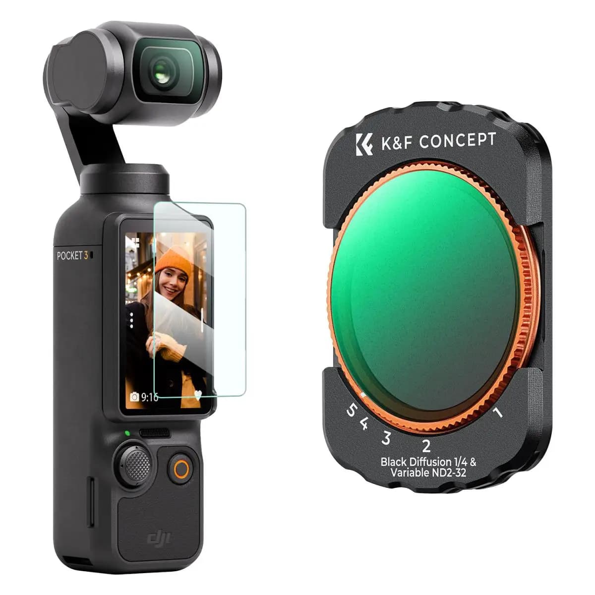 K&F Concept 2in1 ND2-32 1/4 Black Diffusion Filter for DJI OSMO Pocket 4 Pocket 3 Magnetic ND Filter Multi-coating Action Camera