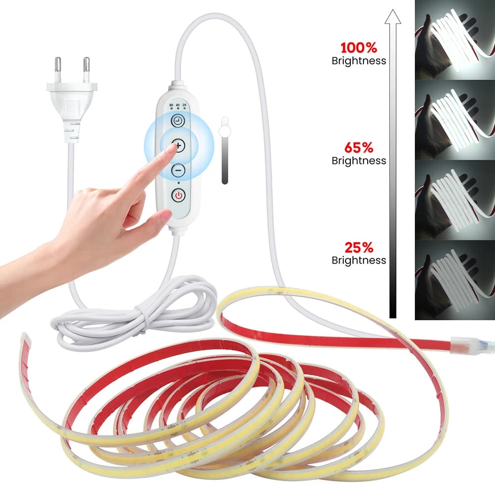 220V Dimmable LED Strip with Integrated IC Driver, 240 LED/m, EU Plug with Intelligent Dimmer, Kitchen Flexible Lights