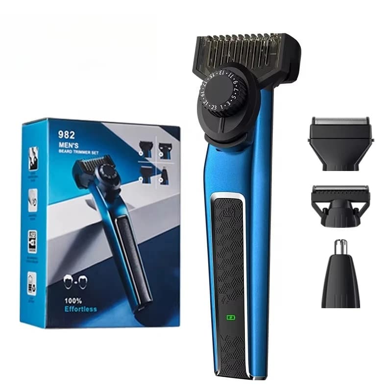 Set Regolabarba 982 per Uomo, Rasoio per Capelli e Corpo, Kit di Cura Personale 4 in 1 Ricaricabile, Adatto per Uomini