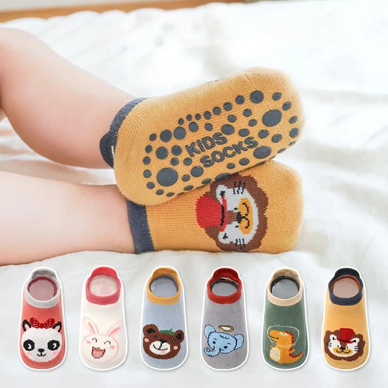 6 pairs of cotton socks for children, cute cartoons with animal pattern, comfortable floor socks for breathable children