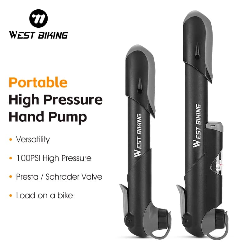 WEST BIKING Pompa per bici portatile 100PSI Maniglia ad alta pressione Pompa Schrader Presta Valvola Universale MTB Gonfiatore per pneumatici per bicicletta da strada