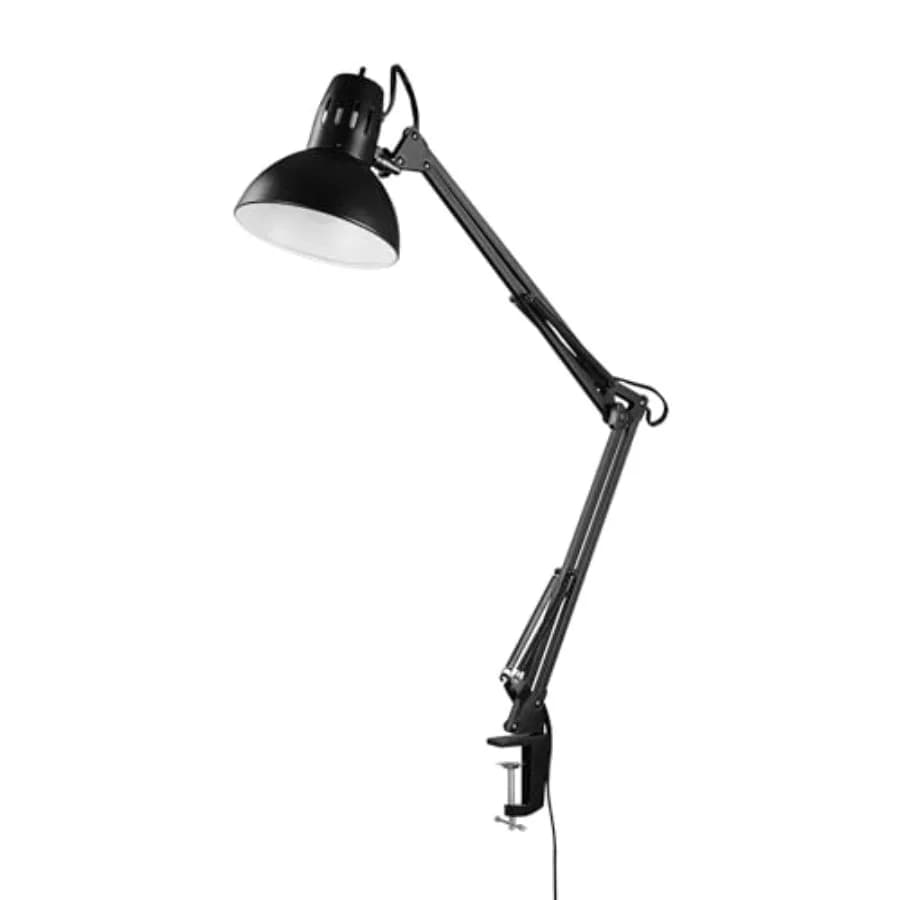 56963 Lampada da Scrivania Multi-Articolata da 31,5 Pollici con Morsetto in Metallo Nero, Interruttore Rotante On/Off sul Paralume, Braccio Orientabile Parzialmente Regolabile per Casa e Ufficio