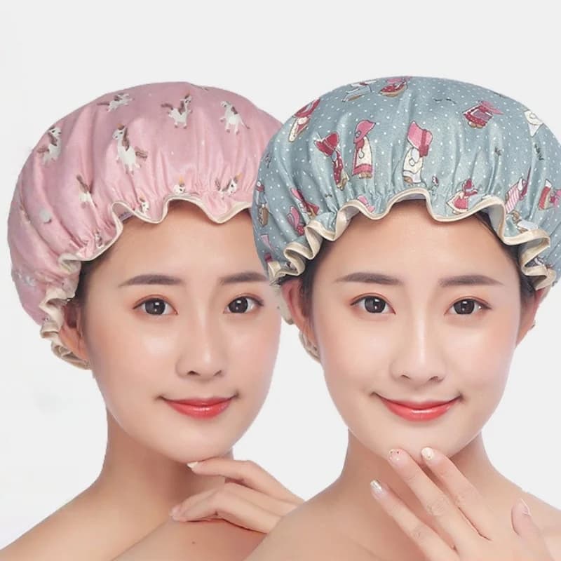 Double layer shower head, reusable waterproof PVC bath head for women, ecological hair protection for cooking and sleeping in the shower