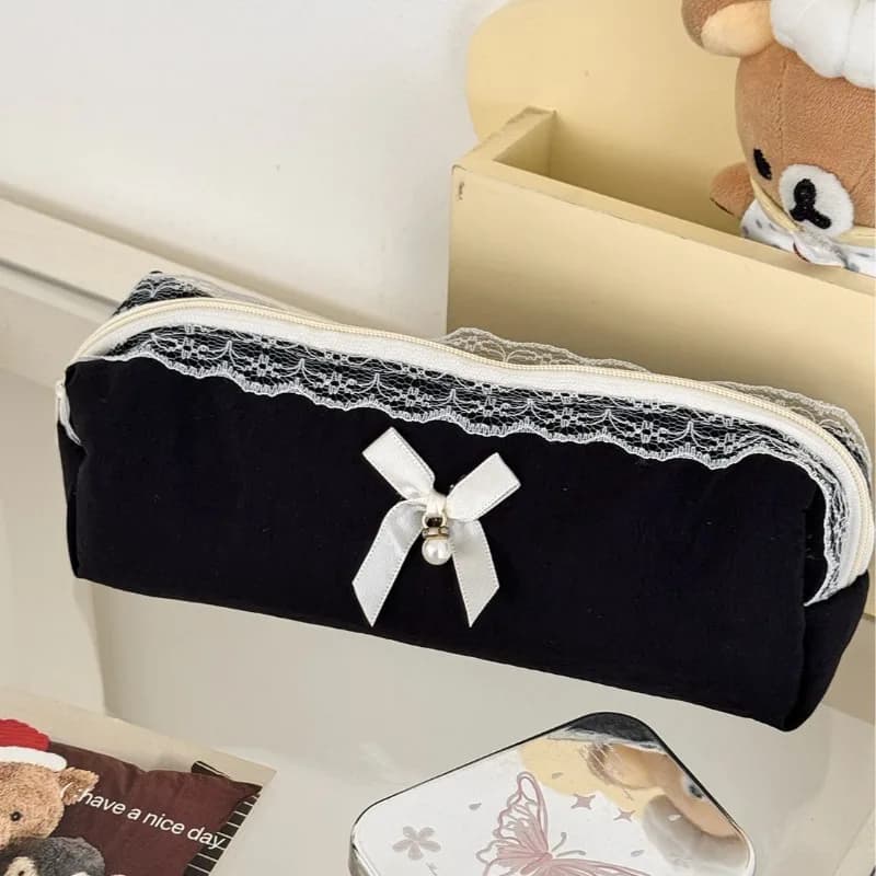 Women Makeup Handbags Organizer Pouch Pencilcase Bags Black Lace Pencil Case Travel Cosmetic Lipstick Stationery Storage Bag