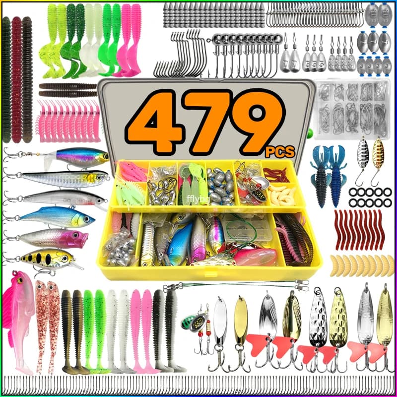 Fishing Lures Set Soft/Hard VIB Crankbait Minnow Poppers Metal Jig Spoon Tackle Box for Fresh/Deep Water Bass Pesca 18-479PCS