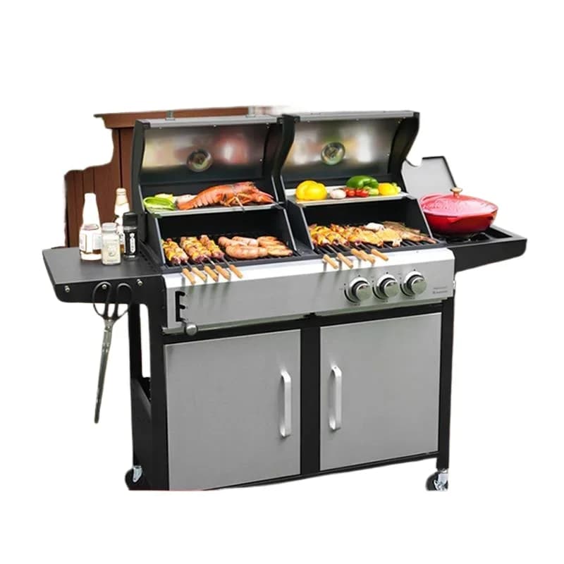 Forno a Carbone e Gas per Campeggio Familiare, Grande Forno Americano per Barbecue a Carbone e Gas