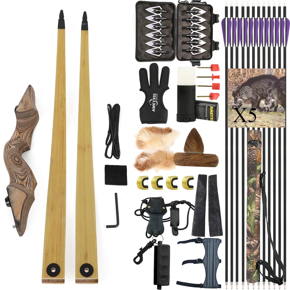 20-50lbs Tiro con l'arco Arco lungo Freccia Set Takedown Arco Riser in legno 60 pollici LH/RH Bersaglio esterno Pratica Caccia Tiro