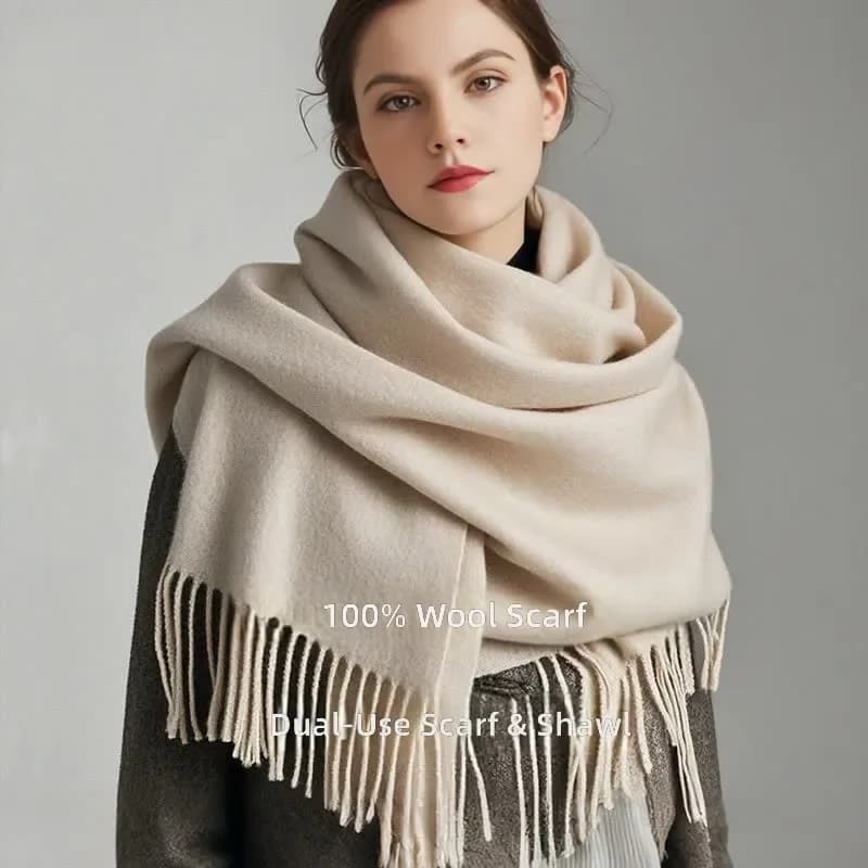 2026 Pure Wool Scarf Shawl for Women Autumn Winter Thickened Warm Scarf with High End White Printed LOGO