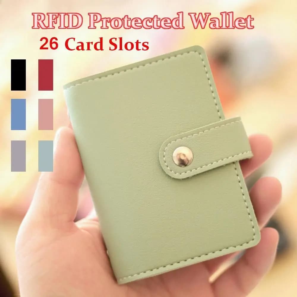 26 slot per schede RFID Blocking PU Leather portafoglio per carte di credito da donna portafoglio carino per carte di credito sottile