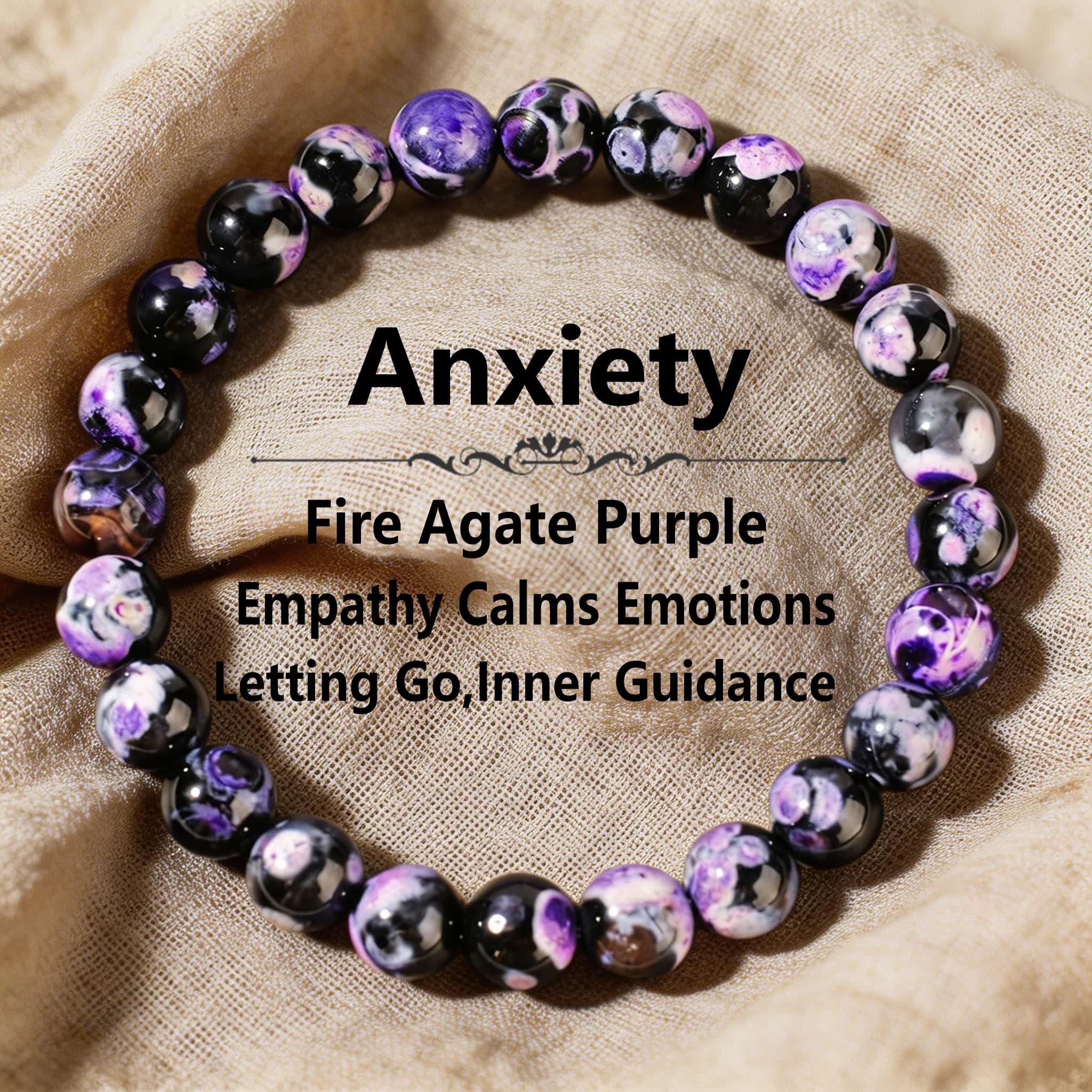 1pc Bohemian vintage fire agate purple bracelet beaded elastic Easter women daily wear jewelry holiday blessing gift anxiety2.7