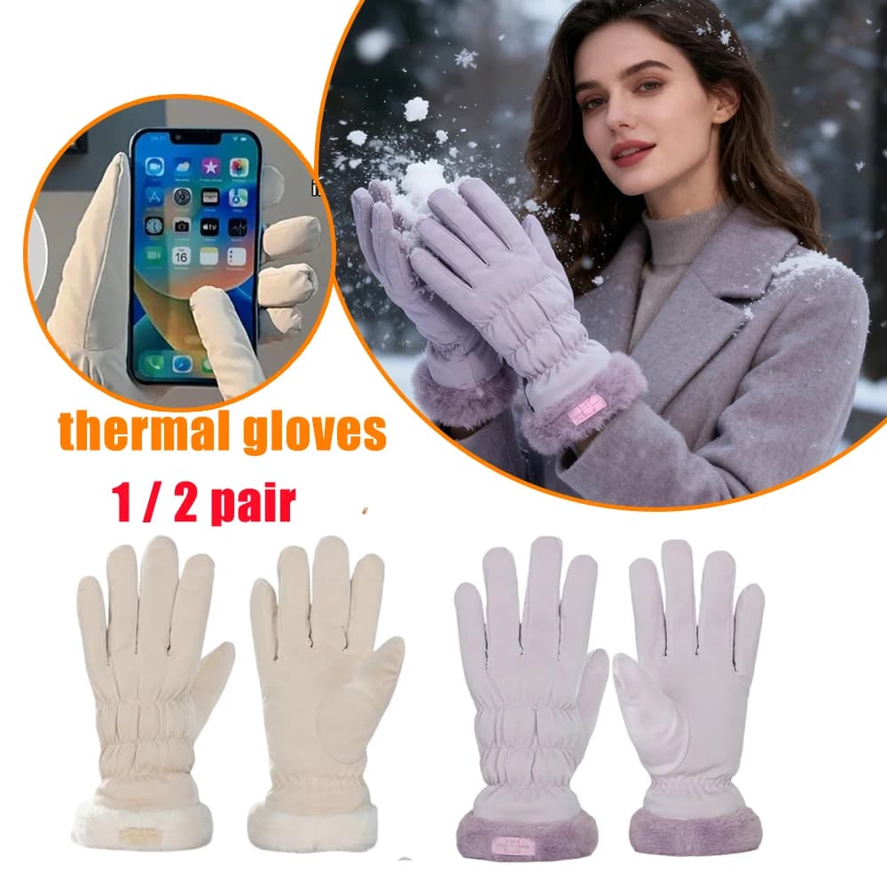 Winter Warm Gloves Fleece Lined Thickened Women Outdoor Windproof Waterproof Cold Proof Electric Motorcycle Riding Touchscreen