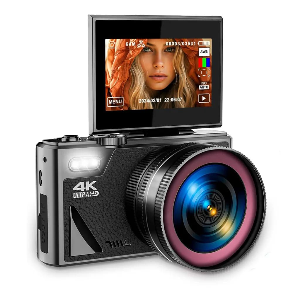 Digital Camera 64MP for Photography, Video Camera 4K 18X for Vlog, Rotating Screen 3.0, Camera for Selfie, Video Recorder, Webcam with WIFI for Livestream