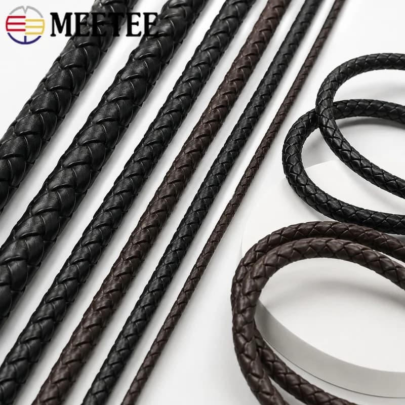 10M 3-12mm PU Leather Woven Cord Round Rope Handbag Keychain Bracelet Decor Craft Faux Strap DIY Accessories Bag Handle Handmade