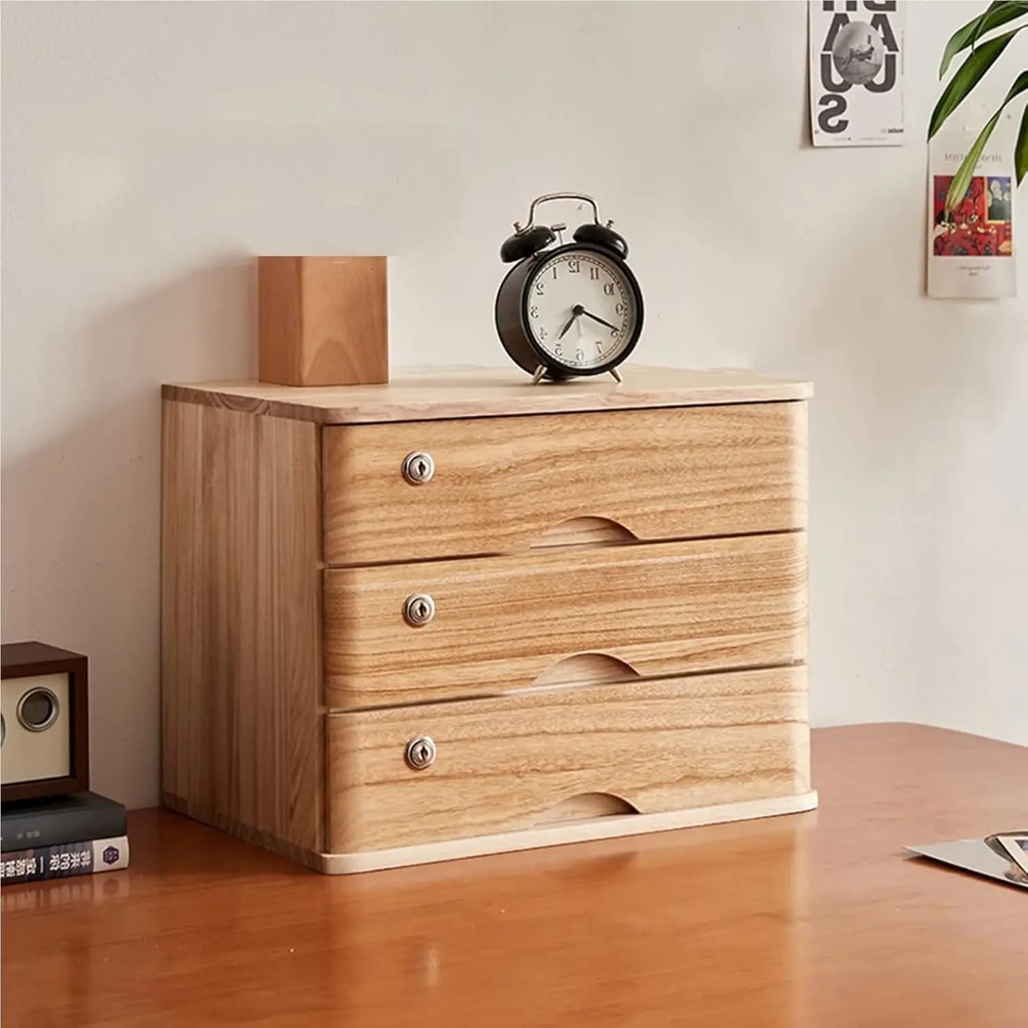 Organizzatore per Cassetti da Scrivania in Legno con Serratura, Armadietto per Ufficio Domestico, 1-4 Cassetti, Personalizzabile